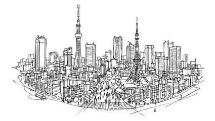 Fototapeta premium Hand-Drawn Sketch of Kyoto cityscape landscape