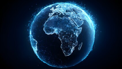 Illuminated digital globe representing global connectivity and futuristic technology on a dark background