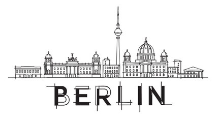Obraz premium Minimalist Hand-Drawn Sketch of Berlin Skyline with TV Tower and Historical Landmarks Outline Vector