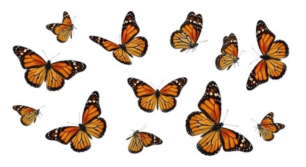 Elegant Isolated Monarch Butterfly Compilation with Detailed Wings and Vibrant Colors
