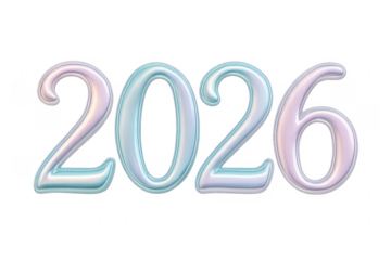 Future 2026 year iridescent numbers on transparent background