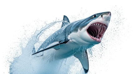 Dramatic Great White Shark Leaping Out of Water with Open Mouth