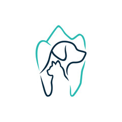 Minimalist Veterinary Logo with Dog, Cat, and Tooth Outline in Teal