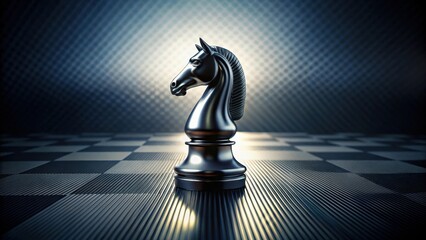 Strategic Knight A Metallic Chess Piece on a Sleek Board Ready for the Next Move