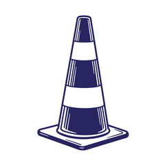 Illustration of a classic navy and white traffic cone depicted on a clean white background