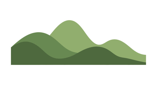 Simple minimalist illustration of undulating green hills layered with depth and dimension