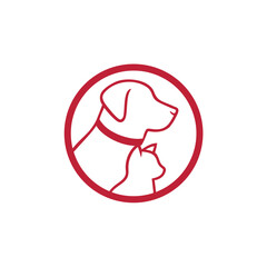 Red Outlined Dog and Cat Silhouette Inside a Circle Design