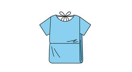 Stylized rendering of a light blue hospital gown with tie closures and simple linework design