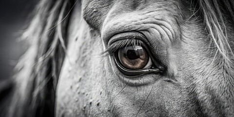A Captivating Close-Up of a Horse's Eye, Revealing the Intricate Details of its Fur and the Depth of its Gaze