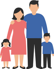 Happy diverse family of four posing together for a portrait representation isolated on transparent background Vector