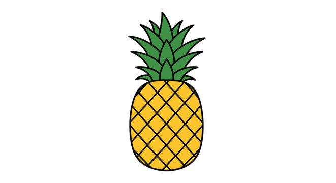 Vibrant pineapple illustration with bold outlines against a crisp white background