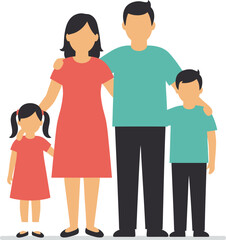 Happy family portrait of parents with two children standing together symbolizing unity and love isolated on transparent background Vector