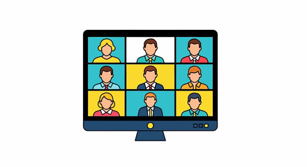 Virtual meeting display with multiple participants symbolizing remote communication and