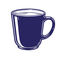 Simple and stylish vector illustration of a dark blue coffee mug isolated on white