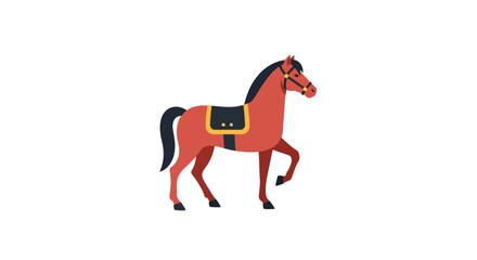Illustration of an elegant chestnut horse prancing on a white background showcasing a traditional