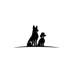 Silhouette of a German Shepherd and Poodle Sitting Together