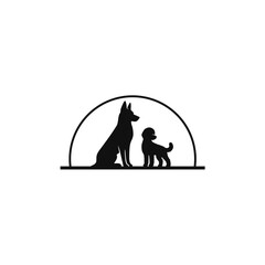 Silhouette of Two Dogs: Large Dog Sitting, Small Poodle Standing.