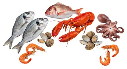 Fresh Assortment of Raw Seafood Arrangement For Gourmet Meal Preparation
