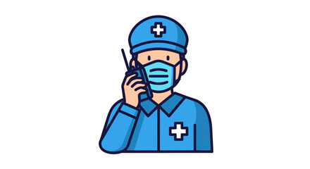 Fototapeta premium Illustration of a medic wearing a mask using walkie talkie on a white background