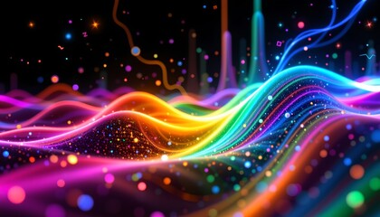 Obraz premium abstract ai light wave shifting through all visible colors with glow.