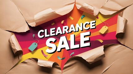Unbelievable clearance sale with colorful confetti and price tags bursting through torn paper, grab amazing deals now during this limited time offer for huge savings and festive celebrations