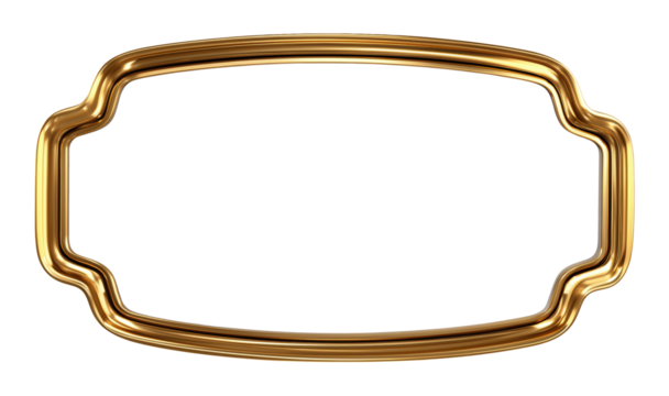 Classic golden vintage label frame with elegant curves and ornamental design, isolated on transparent background