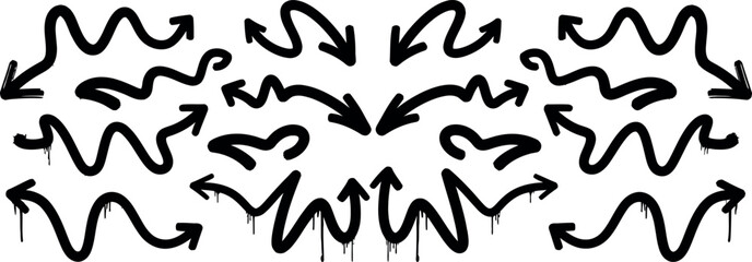 Collection of hand drawn wavy arrows pointing in various directions for directional concepts vector