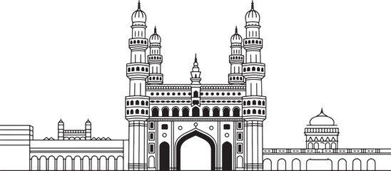 Fototapeta premium Charminar Hyderabad Telangana India Famous Landmark Line Art