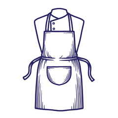 Vintage hand drawn illustration of a chef's uniform apron and collar in outline