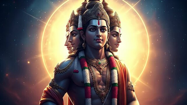 Lord Brahma The Creator God, Depicted with Four Faces and Divine Radiance, Creating Universe with sacred book