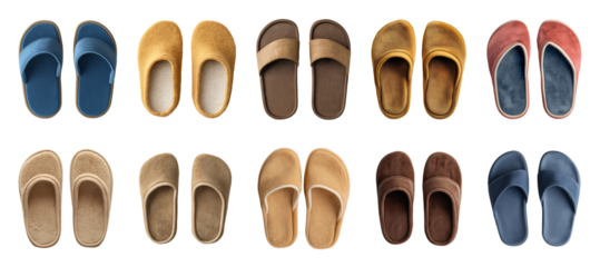 Collection of various home slippers isolated on transparent background