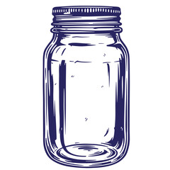 Vintage hand drawn illustration of an empty mason jar with lid ready for canning
