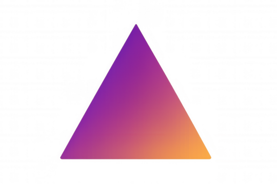 Abstract geometric triangle with purple and orange gradient colors on a transparent background, modern design element