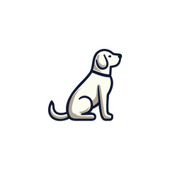 Stylized Cream-Colored Dog Sitting with Dark Blue Outline and Collar