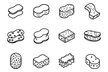 Sponge icons. set of editable filled and outline sponge icons such as sponge, clean. one line Icon drawing with white background