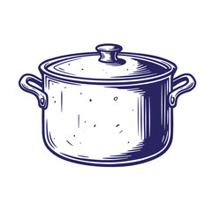 Vintage hand-drawn illustration of a covered cooking pot with handles for culinary or kitchen themes