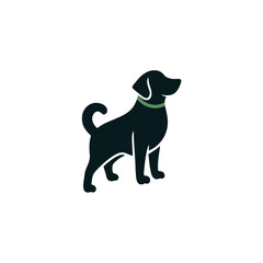 Stylized Dark Teal Dog with Green Collar Standing Profile