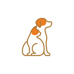 Stylized Dog and Cat Illustration with Orange Markings and Brown Outline