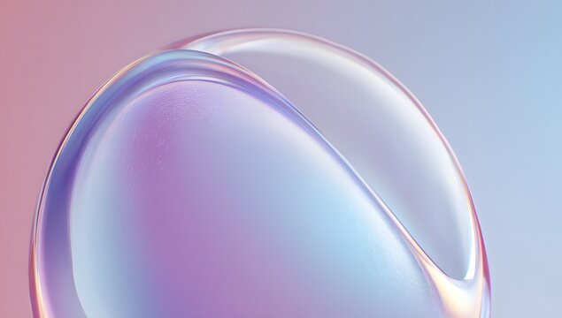 Abstract iridescent glass surface with soft pastel gradient background creating a futuristic and ethereal aesthetic for design