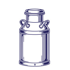 Vintage style milk can illustration in blue outlined with graphic design elements