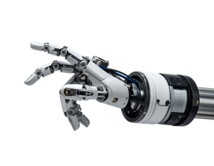 精密に設計されたロボット関節メカニズムのクローズアップ｜背景なし・透過PNG・コピースペース