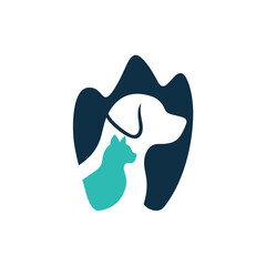 Stylized Dog and Cat Silhouette Logo Design with Dark Blue Background