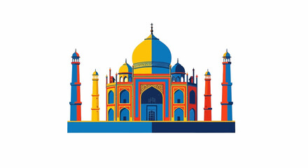 Colorful architectural rendering showcases the Taj Mahal's unique design and beauty