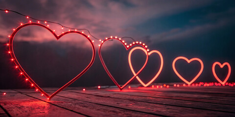 Neon Heart Tunnel with Romantic Lights, Valentine’s Day Concept