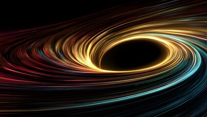 Vibrant swirling cosmic vortex with a dark central void representing a powerful celestial phenomenon in deep space exploration and astronomical discovery