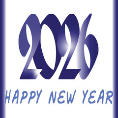 Happy New Year 2026 Celebration with Stylized Blue Numbers Against Transparent Checkerboard Background and Vertical Blue Gradient Borders