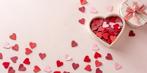 Heart Confetti and Gift Box, Romantic Valentine’s Day Scene