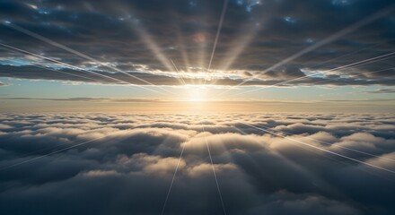 Sunrise Above Clouds Scenic View with Sun Rays