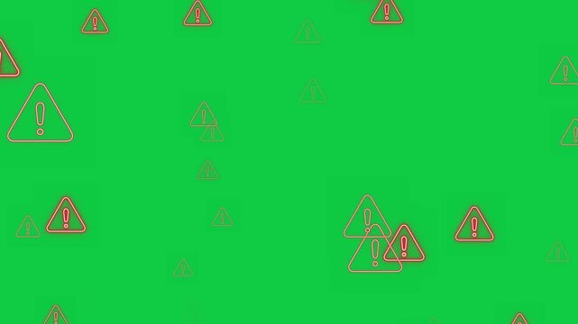 danger neon lights icons on green screen animation, chroma key red neon lights sembol isolated motion design element 