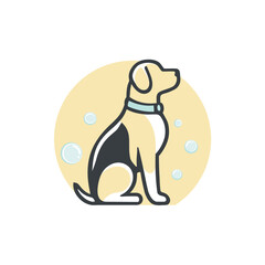 Stylized Dog Illustration in Profile, Sitting with Collar, Bubbles